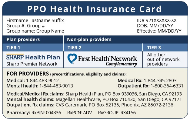 Sharp Health Plan PPO ID card