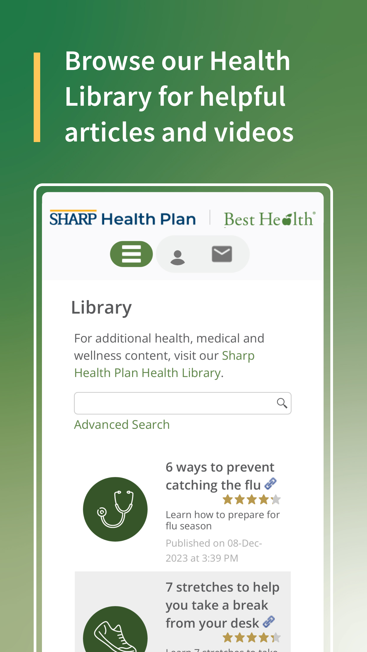 Explore nuestra biblioteca de salud para ver artículos y videos útiles