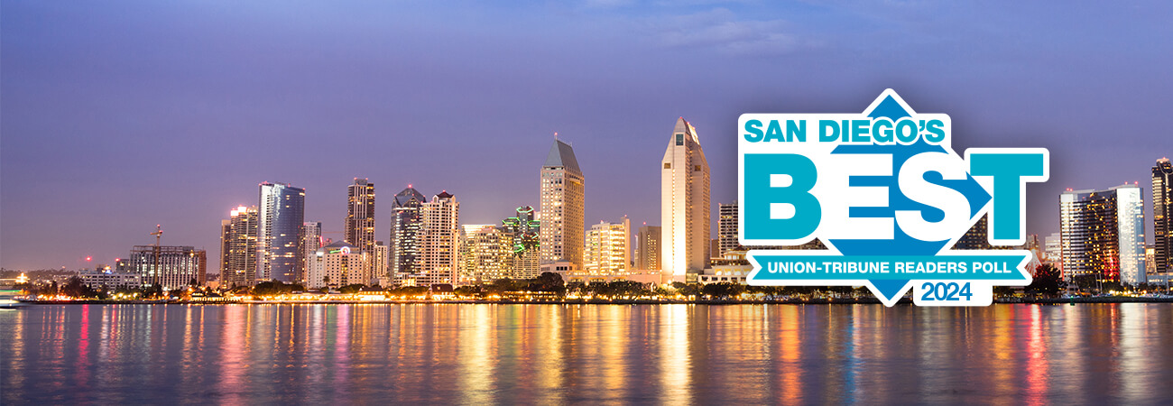 San Diego skyline with Union Tribune Readers Poll - San Diego's Best 2024 logo