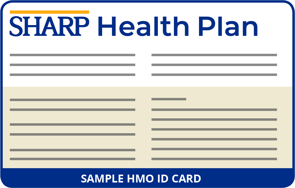 Tarjeta de identificación del afiliado de un plan HMO de Sharp Health Plan