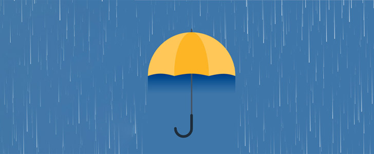 Yellow umbrella and rain graphic illustration