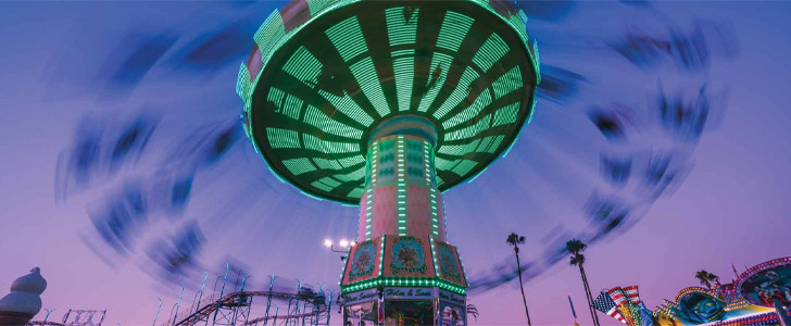 Carousel swing ride at night